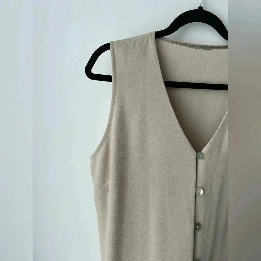 Wallis Long Crepe Vest Duster Minimalist Sleeveless Cardigan Neutral Capsule - Picture 5 of 12
